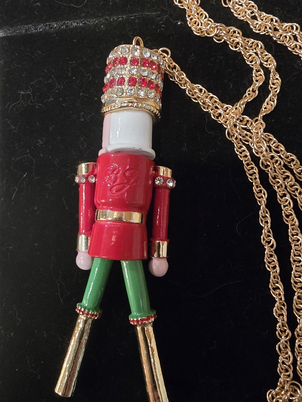 Betsey Johnson Gold Chain Nutcracker Pendant Necklace with Red and Green Accents - Picture 3 of 5